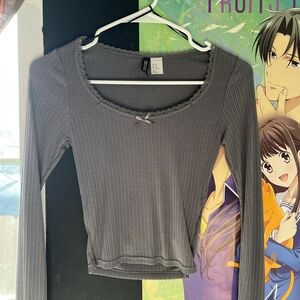 H&M Divided Charcoal Ribbed Long Sleeve Top